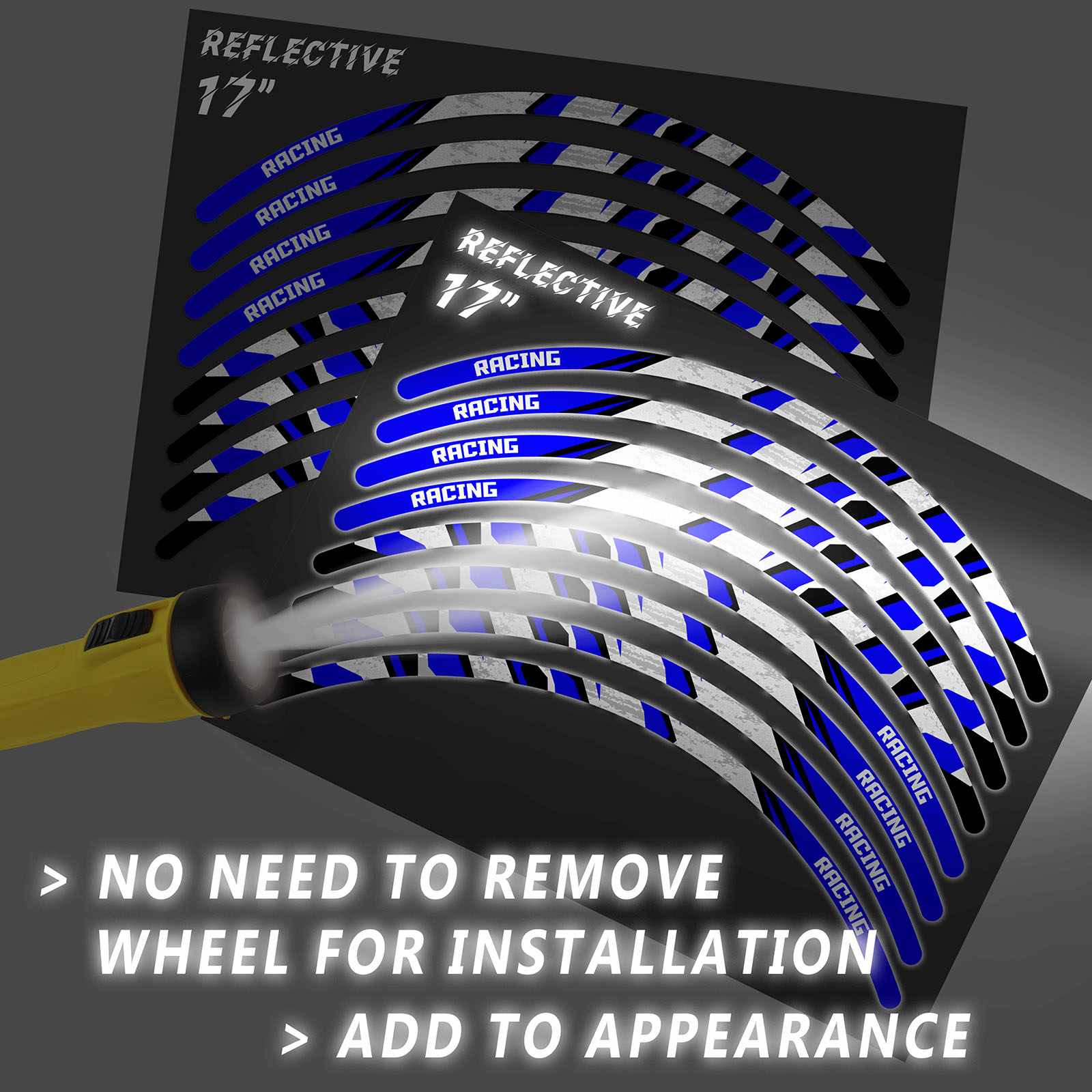 SH02 Blue 17 INCH REFLECTIVE RIM STICKER For Kawasaki Ninja ZX-14R