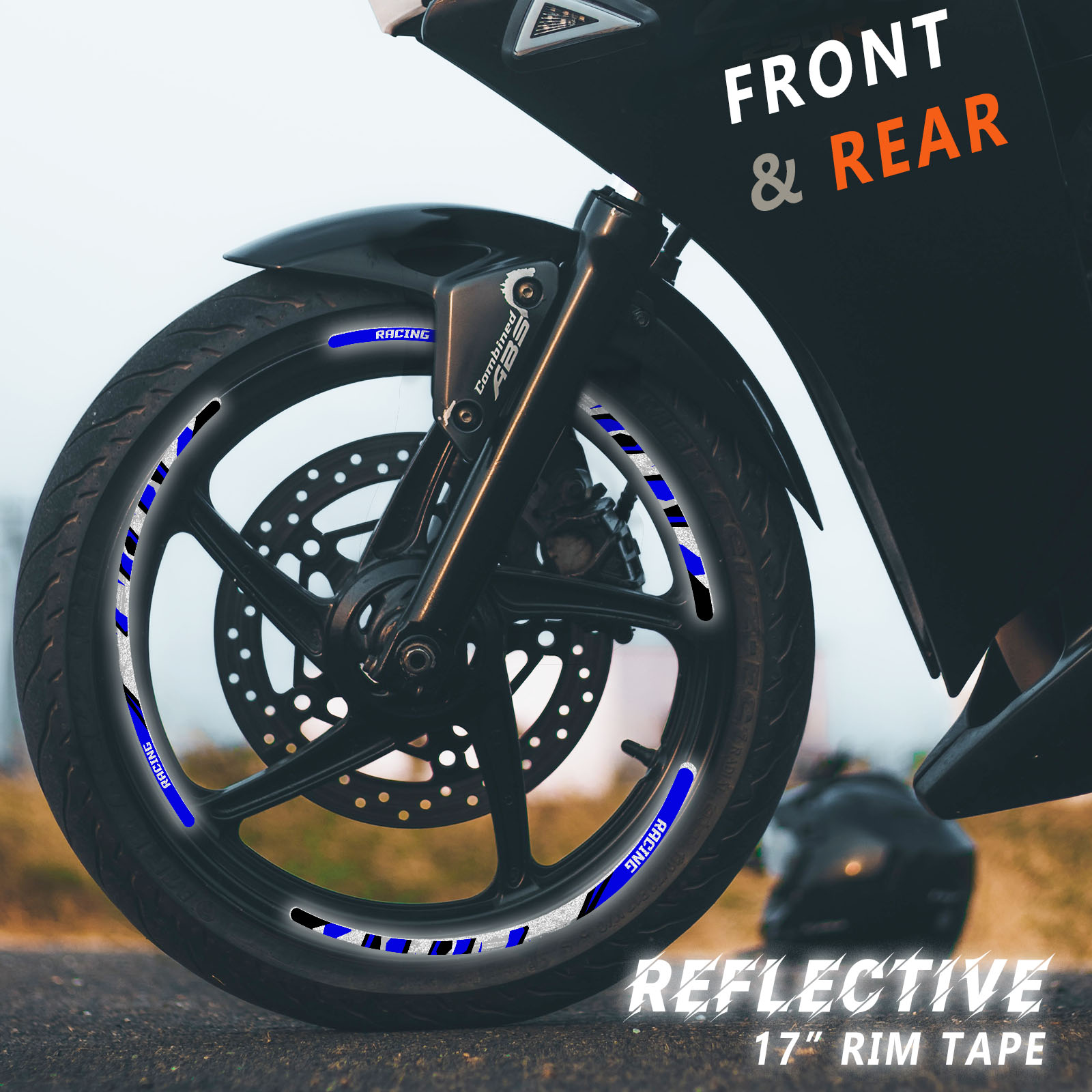 SH02 Blue 17 INCH REFLECTIVE RIM STICKER For Kawasaki ZX10R Ninja