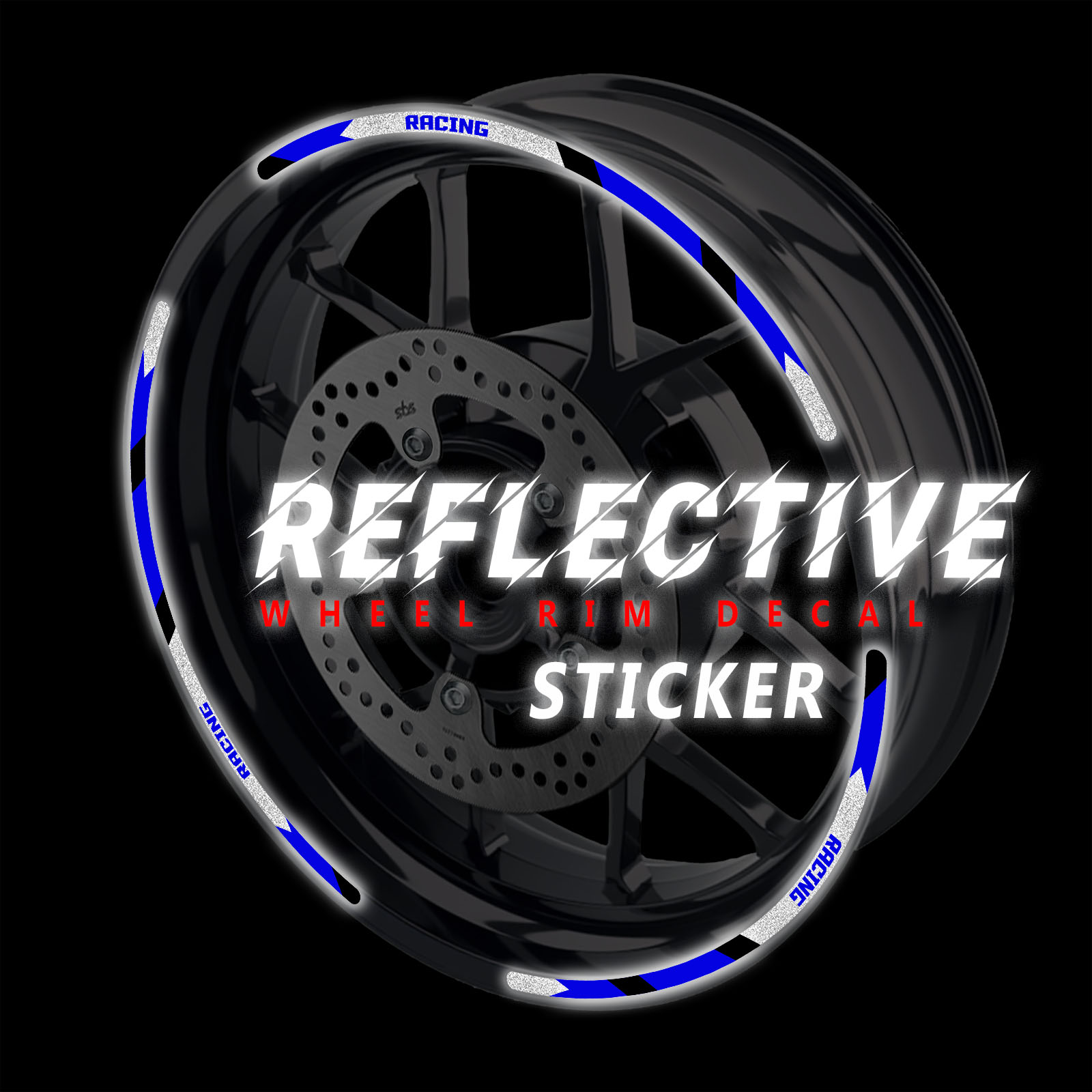 SH05 Blue 17 INCH REFLECTIVE RIM STICKER For Kawasaki ZX6RR Ninja