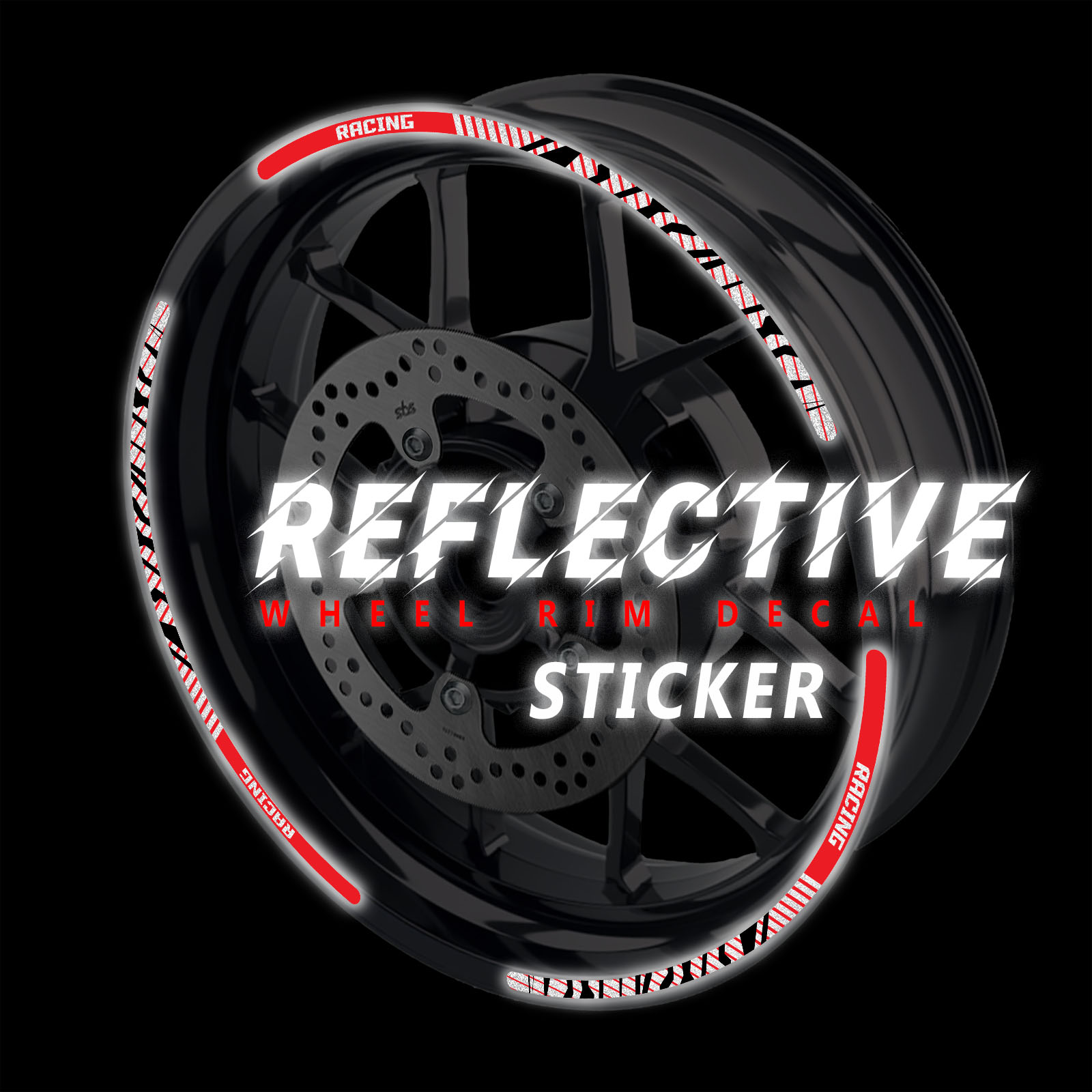 SH07 Red 17 INCH REFLECTIVE RIM STICKER For Kawasaki ZZR1400 16 17