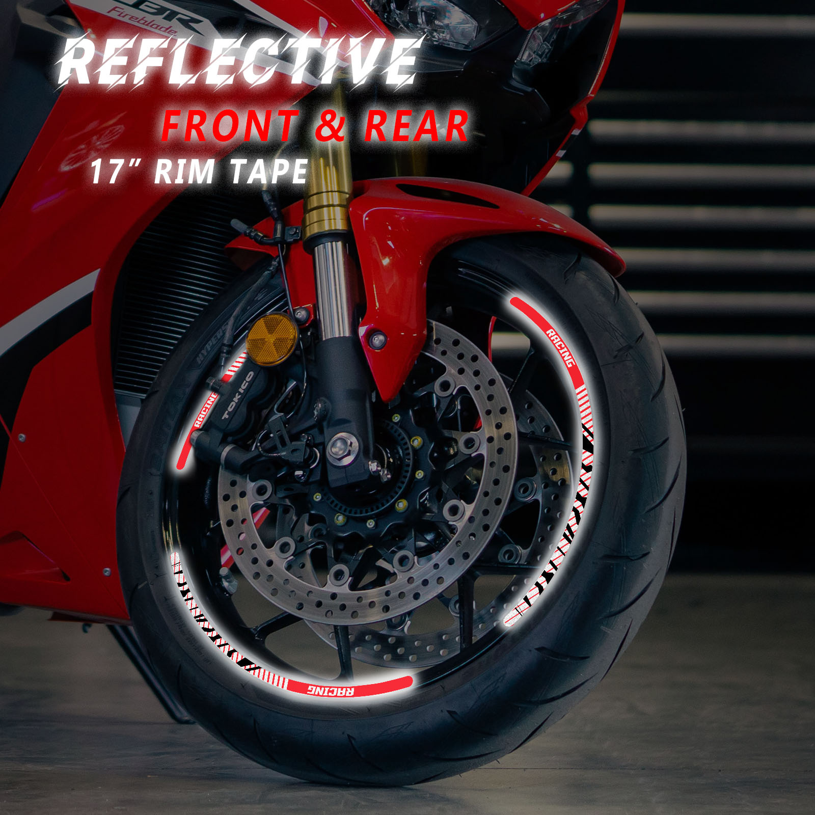SH07 Red 17 INCH REFLECTIVE RIM STICKER For Kawasaki ZZR1400 16 17